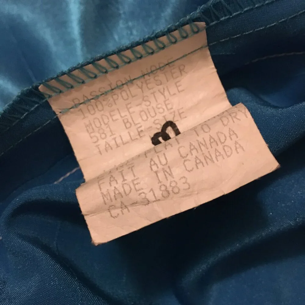 C'est La Vie Vintage Satiny Cyan Blue Retro Button Down Dress Shirt Canadian - M - Picture 10 of 16